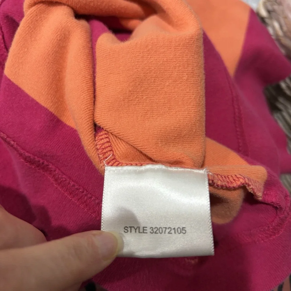 Tory Burch pink and Orange striped‎ polo tee Small Gold Buttons Cotton Preppy